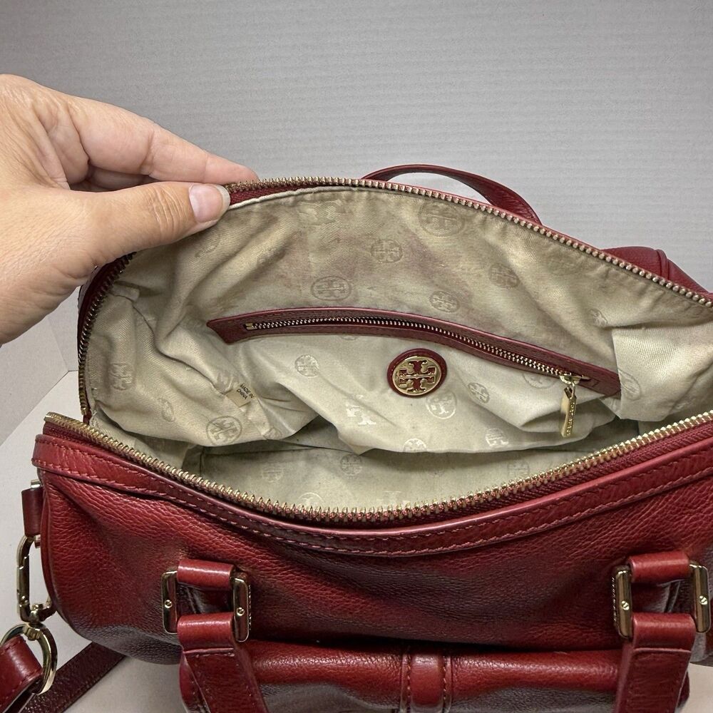 Tory Burch Deep Red Pebbled Leather Large Satchel Crossbody Bag - Picture 8 of 8